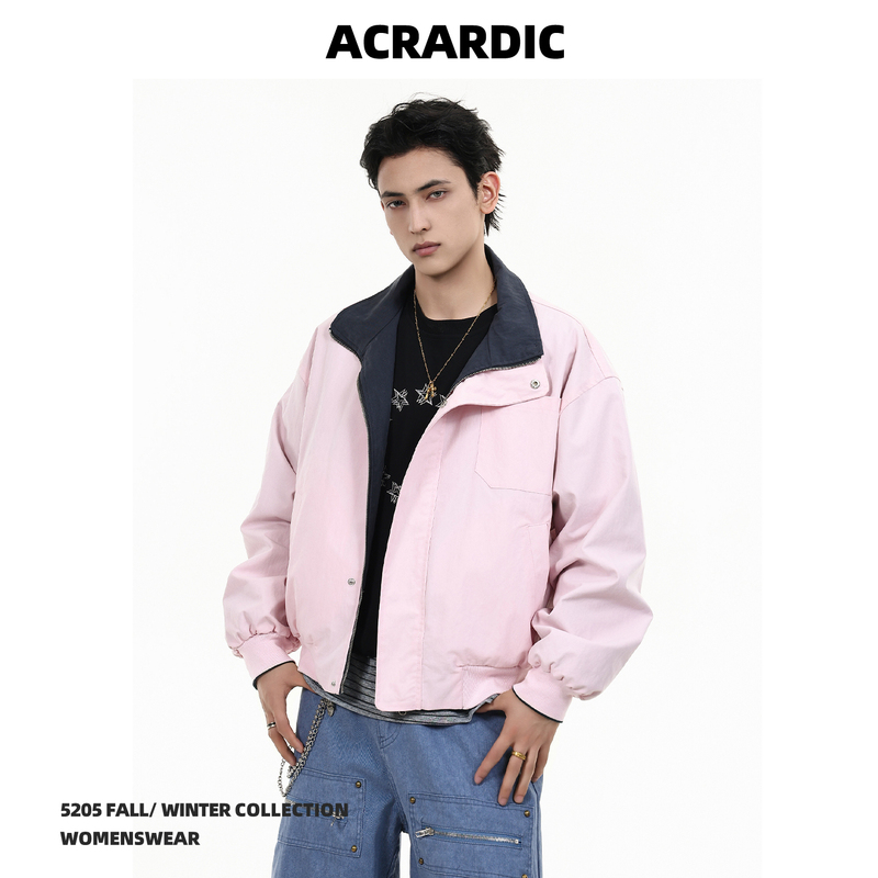 Acrardic Spring American Style Structured Color-Block Reversible Jacket Unisex Cleanfit Casual Short Coat Trendy