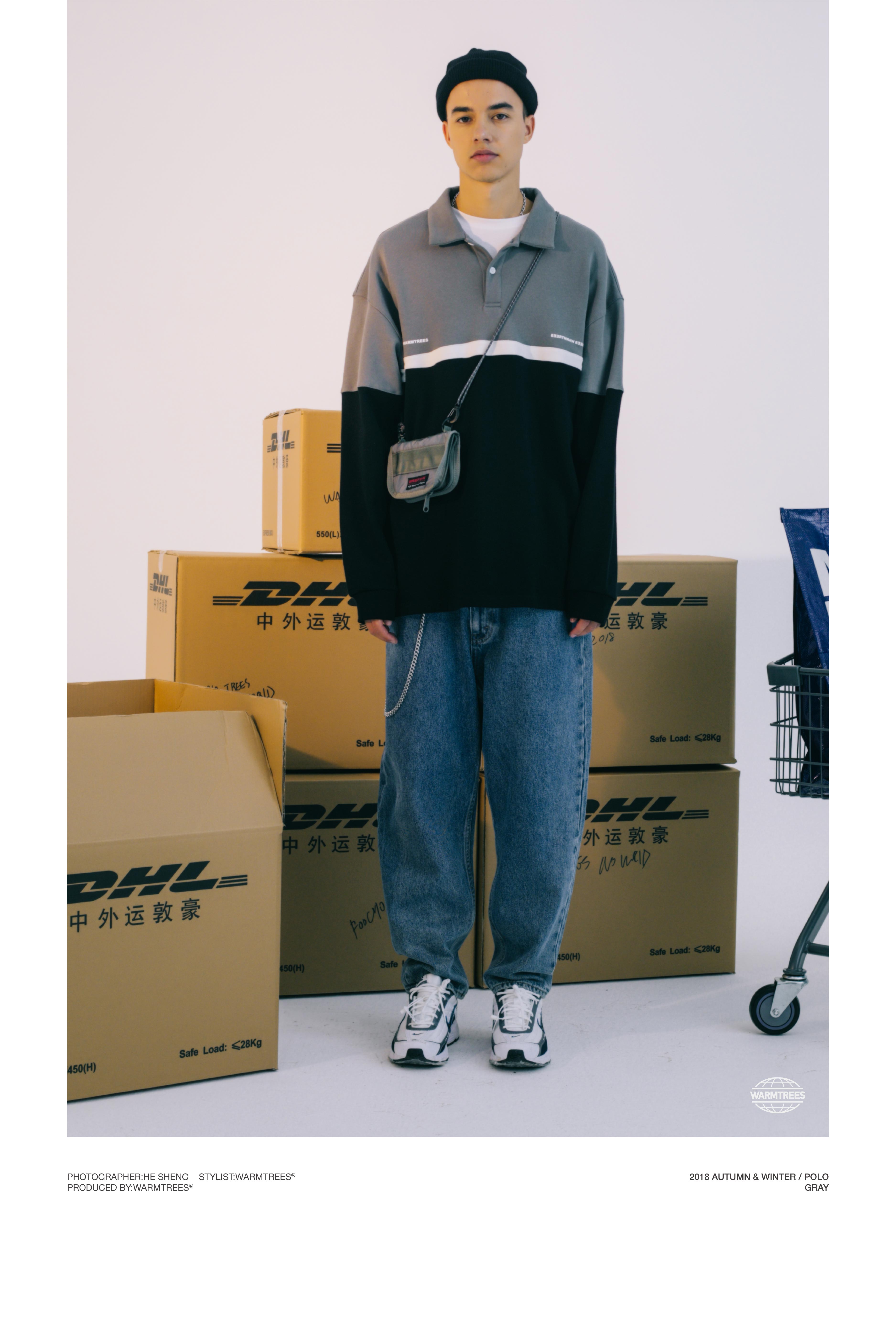 WARMTREES 2018AW màu tương phản khâu áo sơ mi dài tay nam và nữ thủy triều thương hiệu retro áo len lỏng lẻo áo thun polo nam