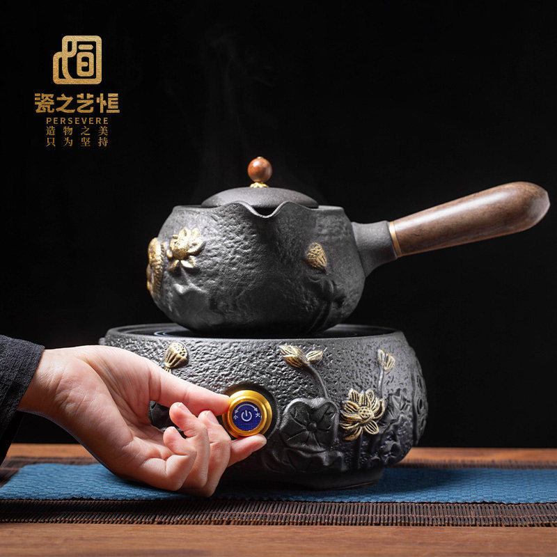 Cooking teapot cooking tea machine side to cook tea stove home small office full automatic black crystal furnace retro suit