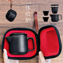 Porcelain Art Heng travel tea set ceramic fast guest cup filter bubble teapot carrying bag Kung Fu one pot two cups