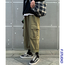 @ Fang Shao mens harbor Wind Autumn big pocket overalls mens Joker drawstring pants Korean loose casual pants