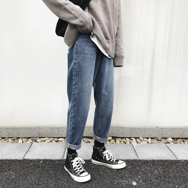 @ Fang Less Men's Clothing Port Wind Fall Ins loose jeans Han version Men's straight cylinder Old daddy pants Chaoty student long pants
