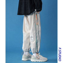 @ side less mens spring 100 lap pure color casual pants male pockets zipped and long pants Korean version bungling sports pants