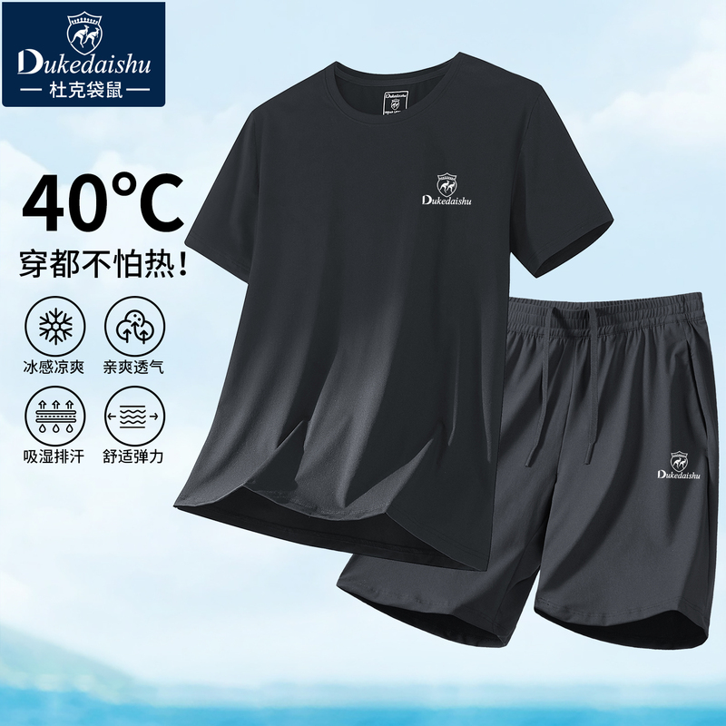 Men's Outfit: a Complete Set of High-End Casual Suits, Summer Thin Ice Silk Short-Sleeved Quick-Drying Shorts, Trendy Sportswear