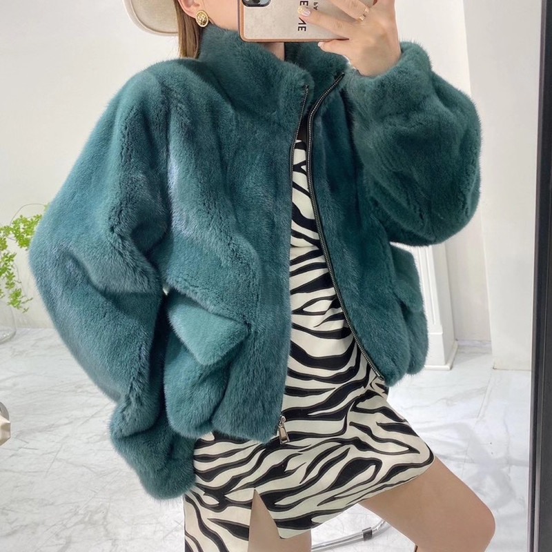 Winter 2021 new imported mink short Western style stand-up collar whole leather mink fur coat casual fur ladies