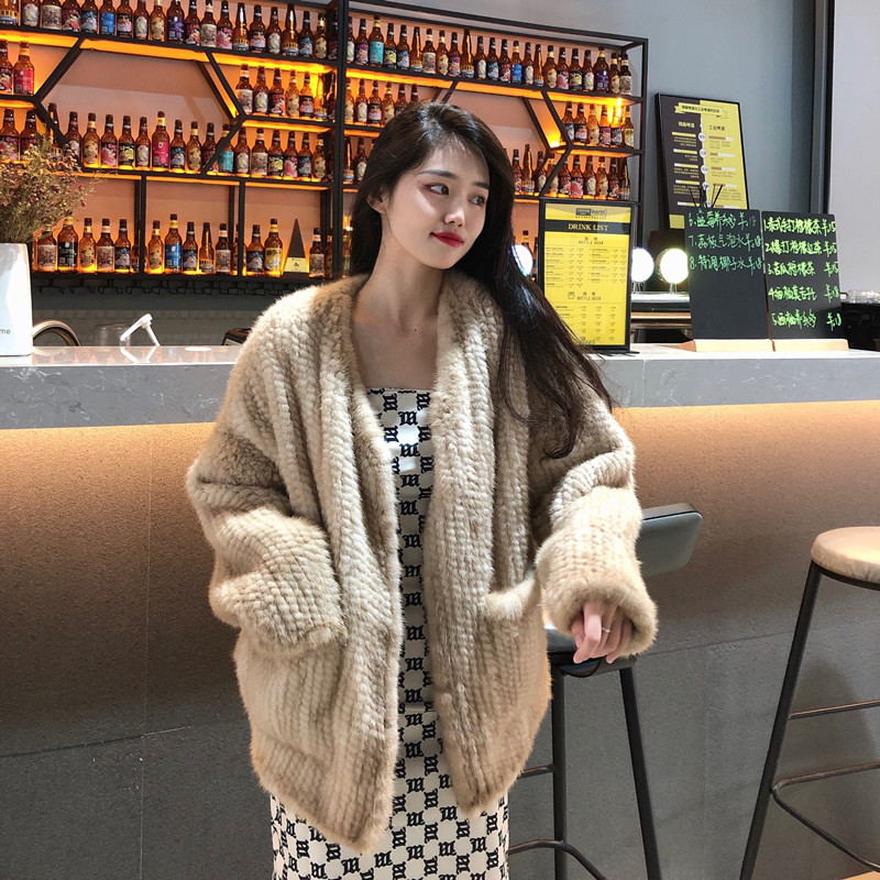 2022 new imported whole leather mink hand-woven loose coat cardigan fur coat women's mid-length version