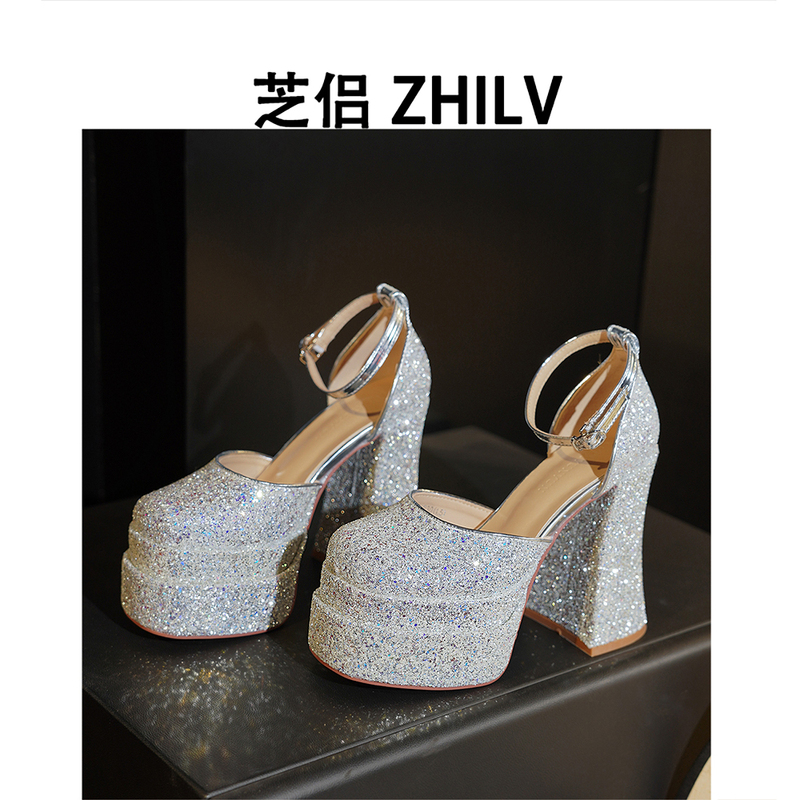Silver High-Heeled Shoes for Wedding, 2026 Spring New Style, Platform Shoes for Petite Women, Performance Runway Dress Shoes, Sandals