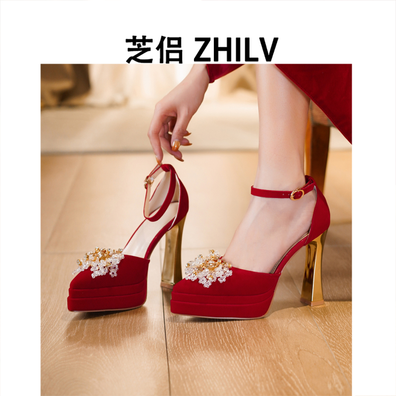 Zhilu Waterproof Platform High Heels for Women, Chunky Heel, 2026 New Model, Red Wedding Shoes, Bride Shoes, Wedding Dress, Xiuhe Court Style