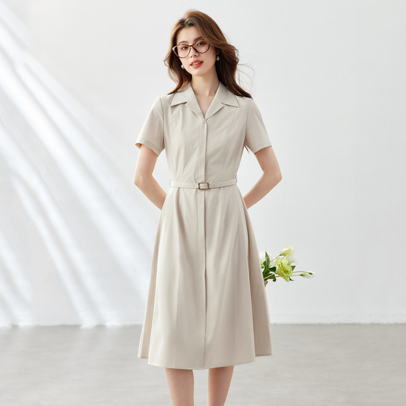 Original Color Summer Women's Simple Suit Collar Dress for Professional Commuting, Formal Occasions, Teacher Interview Dress Original Color Summer Women's Simple Suit Collar Dress for Professional Commuting, Formal Occasions, Teacher Interview Dress