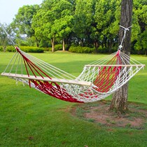 Outdoor hammock single mesh rope hammock thickened cotton thread with wooden stick wooden stick double portable swing net bed