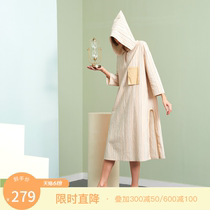 Dodo Cocoa Pyjamas Lady Spring Autumn Pure Cotton Tandem Hat Striped loose Han version Sleeping Dress