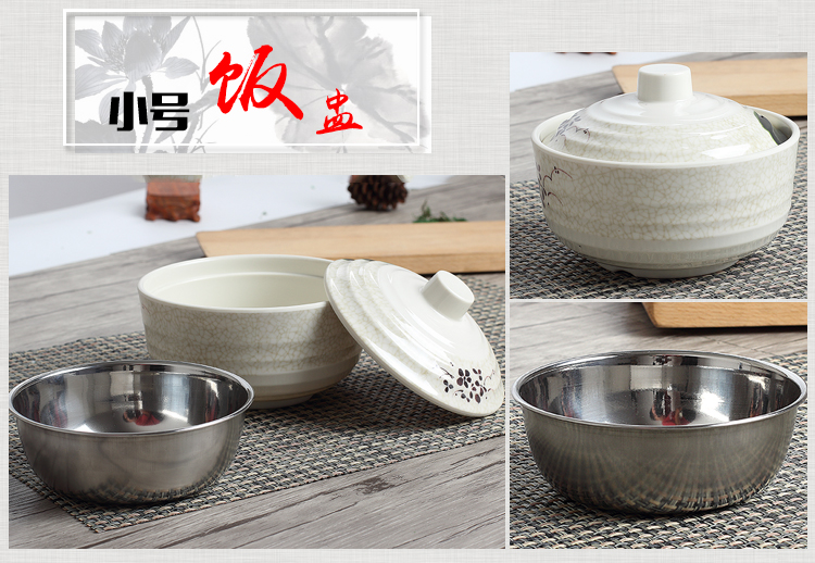 Súp sen xanh melamine Bộ đồ ăn melamine thực sự Kung Fu hấp trứng hầm hầm súp bát có nắp bát mì ăn liền bát nhựa khay đựng thức ăn