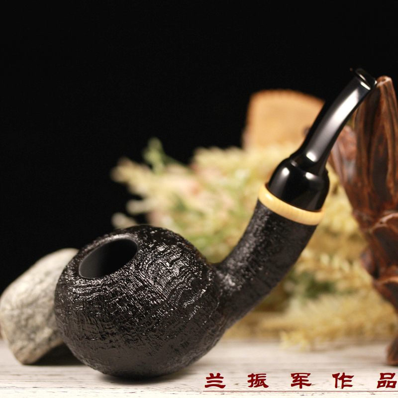 Chinese Lan Zhenjun's Pipe Works, Old Lan Pipe, Freestyle Pufferfish, Boxwood Trim Ring