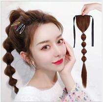 Real Hair Ponytail Net Red Lantern Bubble Braid Wig Woman Short of natural high ponytail Twist With Realistic Wig Tail