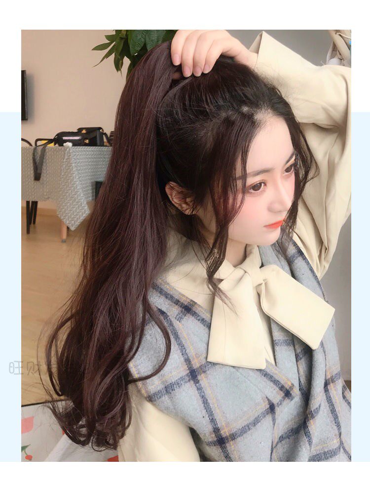 Real Hair Wig Woman Long Curly Hair Large Wavy Tie Belt Braid Invisible Fluffy Natural Grip Type Real Fake Horse Tail