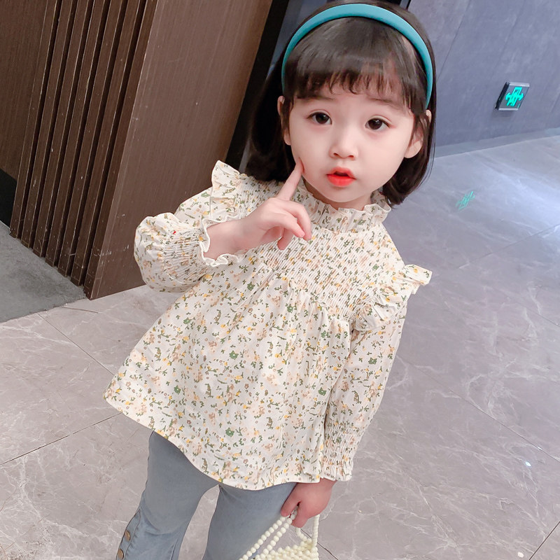 Girls' shirt 2022 spring new children's Western style floral long-sleeved shirt baby Korean version top baby shirt