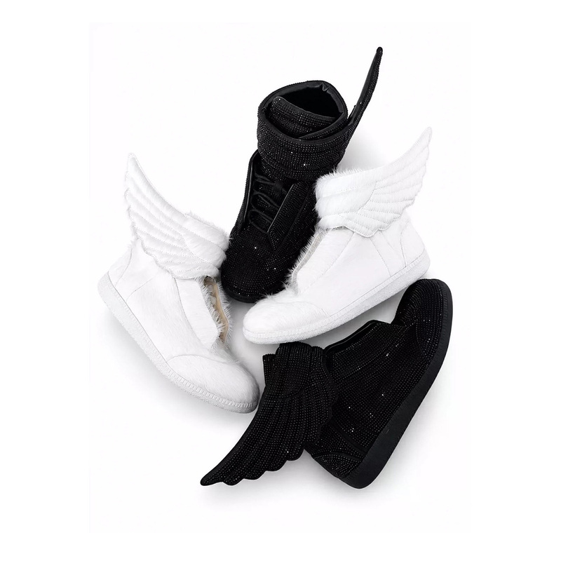 Lanxiaoran Angel Wings Shoes Horsehair Rhinestone Vintage Hotfix Rhinestone Thick-Soled High-Top Sports Casual Shoes for Men and Women Lanxiaoran Angel Wings Shoes Horsehair Rhinestone Vintage Hotfix Rhinestone Thick-Soled High-Top Sports Casual Shoes for Men and Women