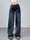 2025 American Street Photography Retro Dark Blue Loose Straight Jeans Retro Wide Legs Slim Fashionable Trousers for Women