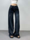2025 American Street Photography Retro Dark Blue Loose Straight Jeans Retro Wide Legs Slim Fashionable Trousers for Women
