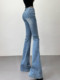 2025 new style mid-waist hip-raising high-waist stretch denim floor-length trousers washed and distressed fashionable long-leg boot-cut trousers