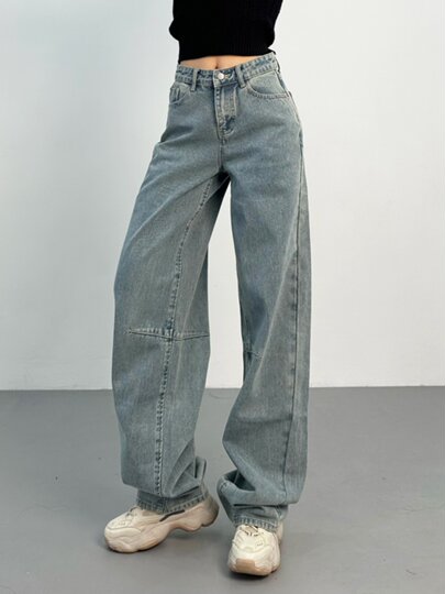 2025 New American Washed Loose Wide Leg Scimitar Jeans Women's Retro Slim Curved Pants Trendy Trousers