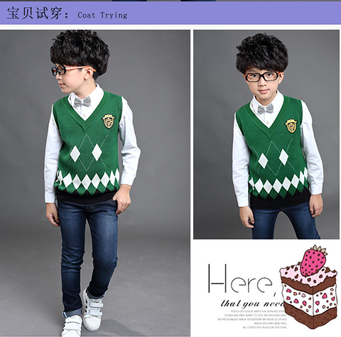 18 chàng trai áo len cổ chữ V trẻ em dệt kim cashmere len vest trẻ em áo len học sinh mùa xuân và mùa thu vest áo gile thu đông bé gái