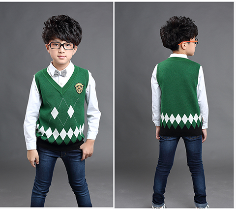 18 chàng trai áo len cổ chữ V trẻ em dệt kim cashmere len vest trẻ em áo len học sinh mùa xuân và mùa thu vest áo gile thu đông bé gái