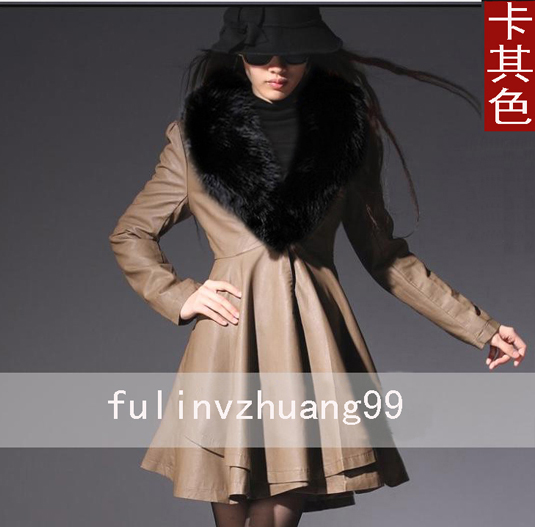 2018 Hained leather nữ da mỏng trong áo khoác dài áo khoác lông cáo lông cổ áo xuống áo da lộn zara