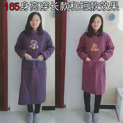 Kitchen apron long-sleeved love Korean pure cotton home cover cooking clothes household adult female cotton anti-wear clothes