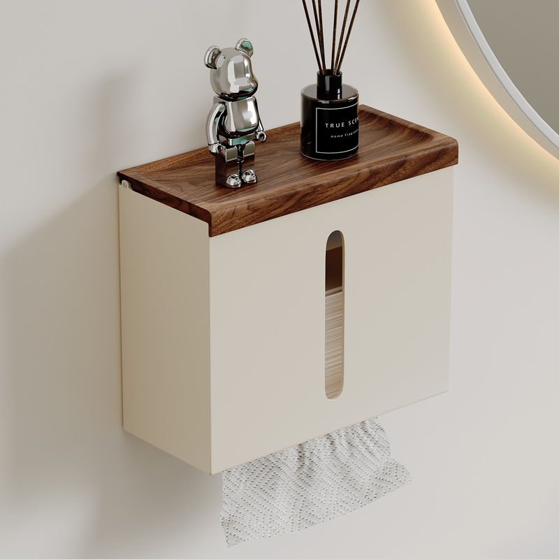 《Super Instant Discount》Walnut Tissue Box, Hand Towel Box, Wall-Mounted High-End Hotel Bathroom Toilet Paper Holder