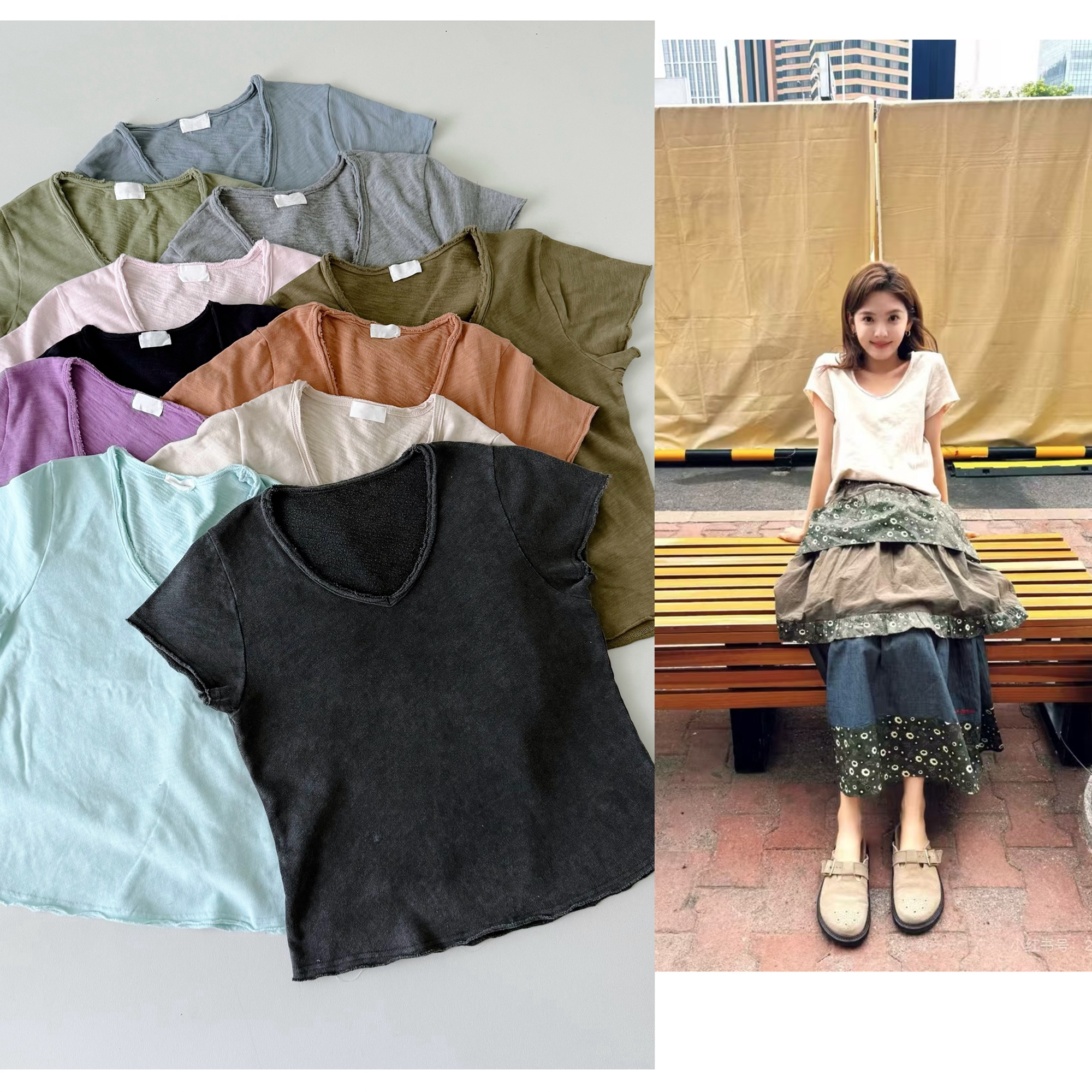 アメリカ Vint@ge スラブコットン ブラッシュド リップドエッジ Vネック スリムフィット コットン 半袖 Tシャツ レディース ソノマシリーズ