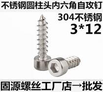 304 stainless steel cylindrical head hexagonal self-tapping screws 3*12 White steel 304 inner hexagonal self-tapping screws M3*12
