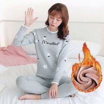  Thermal underwear set female pure cotton high junior high school students big children plus velvet thickening outer wear winter womens season autumn clothes autumn pants