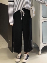 ALIN customized large-yard fat mm high-waist casual pants chic strap lady zipper with casual pants