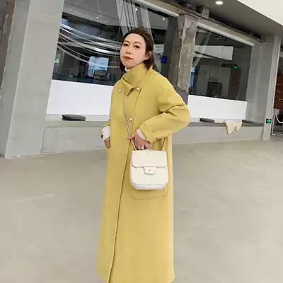 ALIN custom large size women's Republic of China style pearl buckle small stand collar fat mm double-breasted double-sided tweed coat thin