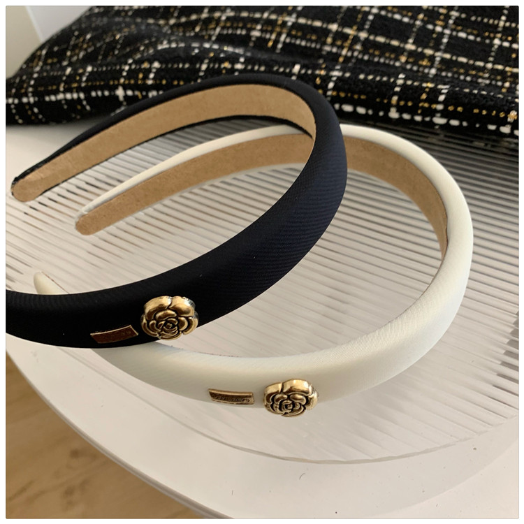 山茶花发箍~小香风复古法式vintage高颅顶海绵头箍黑色气质压发女详情1