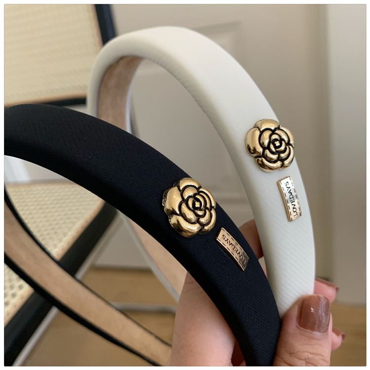 山茶花发箍~小香风复古法式vintage高颅顶海绵头箍黑色气质压发女详情9