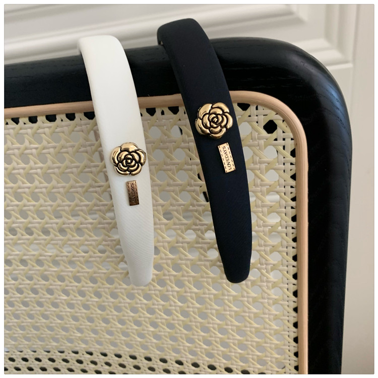 山茶花发箍~小香风复古法式vintage高颅顶海绵头箍黑色气质压发女详情6