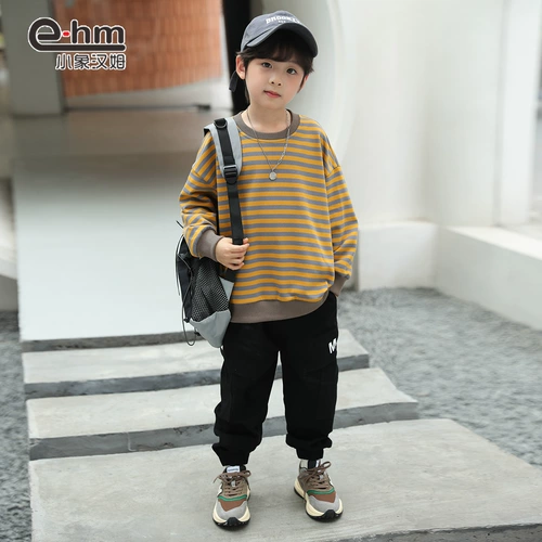 小象汉姆 Летняя одежда, толстовка, детский базовый приятный телу весенний лонгслив, в корейском стиле