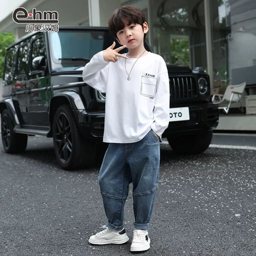 小象汉姆 Летняя одежда, детский белый приятный телу хлопковый весенний антибактериальный лонгслив