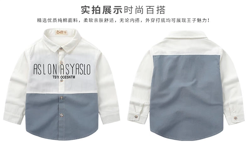 Baby Voi Ham 2018 Xuân Mới Boy Áo dài tay Áo sơ mi trắng Áo sơ mi nam Big Boy Hàn Quốc