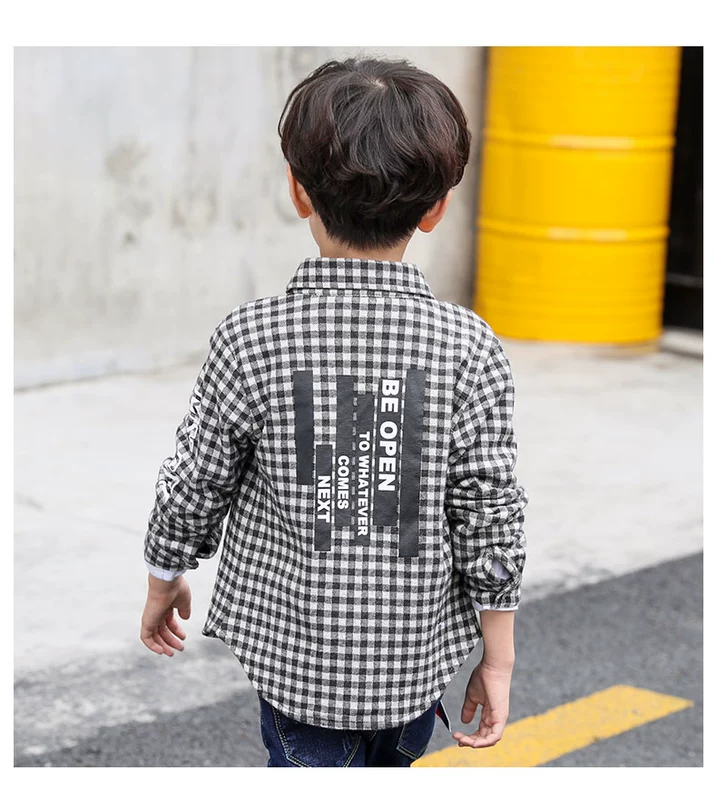 Quần áo trẻ em voi con 2017 mùa đông mới cho bé trai cộng với áo sơ mi nhung kẻ sọc trẻ em phiên bản Hàn Quốc của bé trai lớn quần áo trẻ em hàn quốc