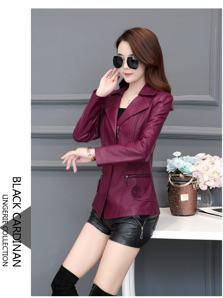 2018 thu đông mới Hained leather nữ ngắn thon gọn tự tu dưỡng giảm béo cỡ lớn áo khoác da cho mẹ trung niên áo da zara nữ chính hãng