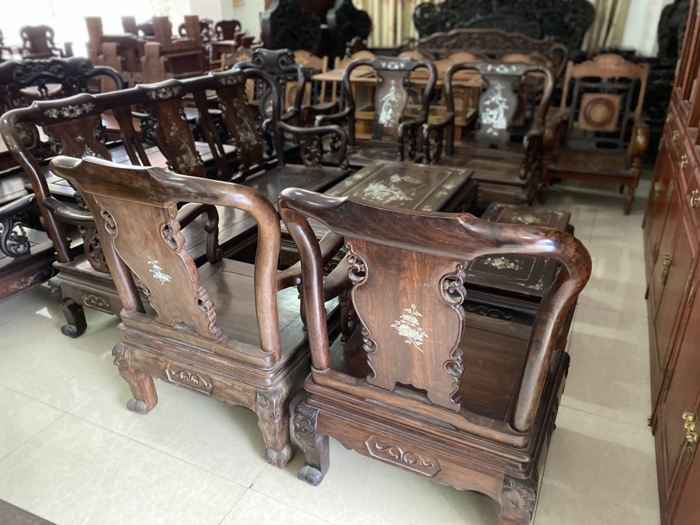 Vietnamese red wood furniture big red acid branches old furniture warrior country sofa eight piece set for decades old food paddle