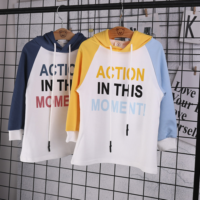 Spring and autumn girls' thick T-shirt 2022 Korean version of the new thick cotton T baby Western style alphabet Korean version of the children's casual top hooded