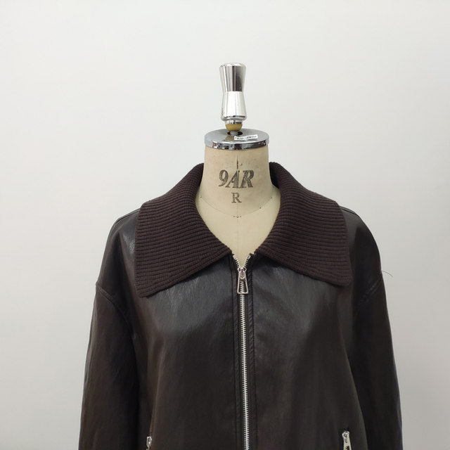 2026 New Spring Women's Clothing Model C261-020W Fashionable Cora Knitted Collar Pu Leather Casual Jacket