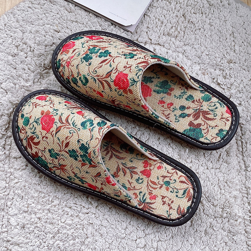 Spring and autumn printed fabric Baotou slippers for men and women indoor home anti-slip soft bottom mute four seasons household floor mop