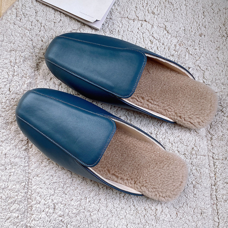 Five-star hotel sheepskin wool slippers autumn and winter men and women indoor home couple non-slip non-stinky feet soft bottom Japanese style