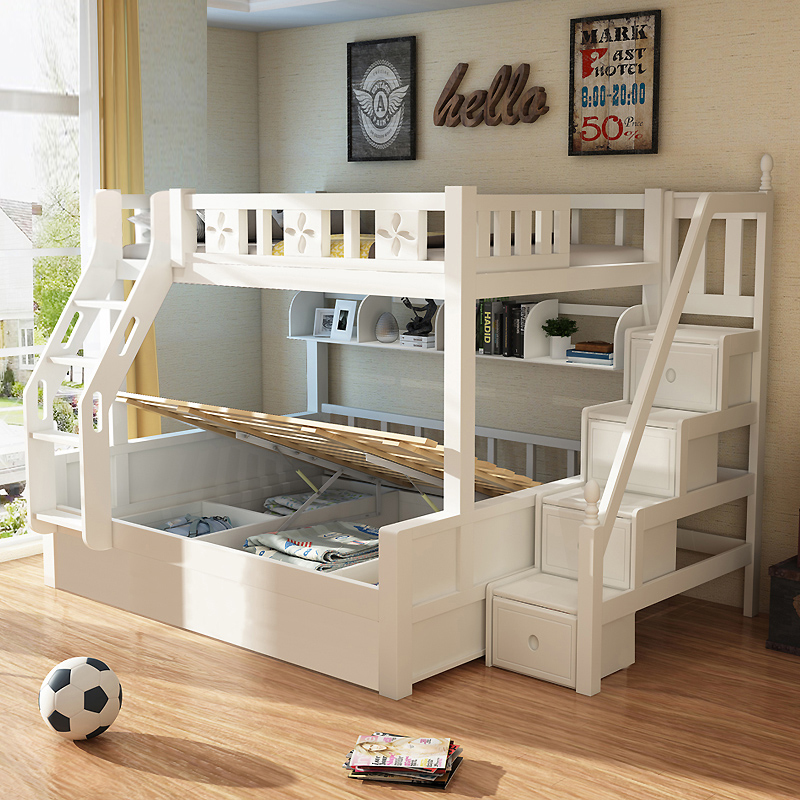 All solid wood white children's bunk bed bunk bed adult 1 8 meters high and low bed adult up and down wooden mother bed m