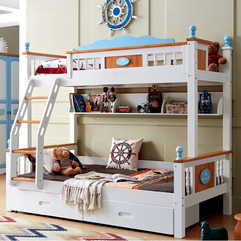 High and low bed Full solid wood upper bunk bed Double bed Adult mother and son bed Children bed up and down laying wood bed primary-secondary bed boy